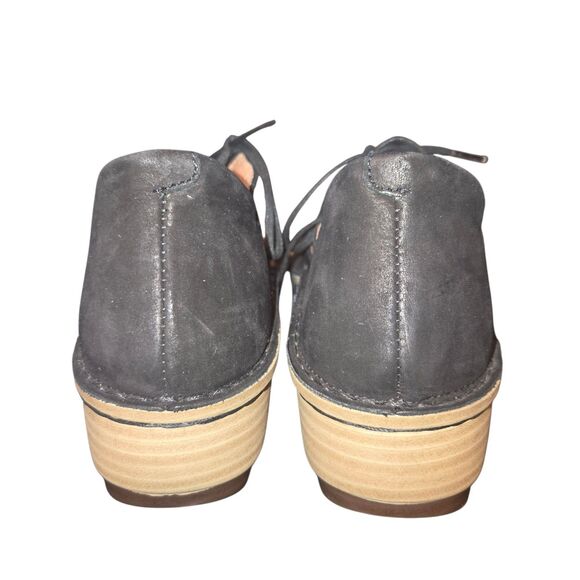 NAOT Yarrow Sandals Size 6 Black Nubuck Strappy Lace Up Wedge Heeled Anatomical - Picture 4 of 9